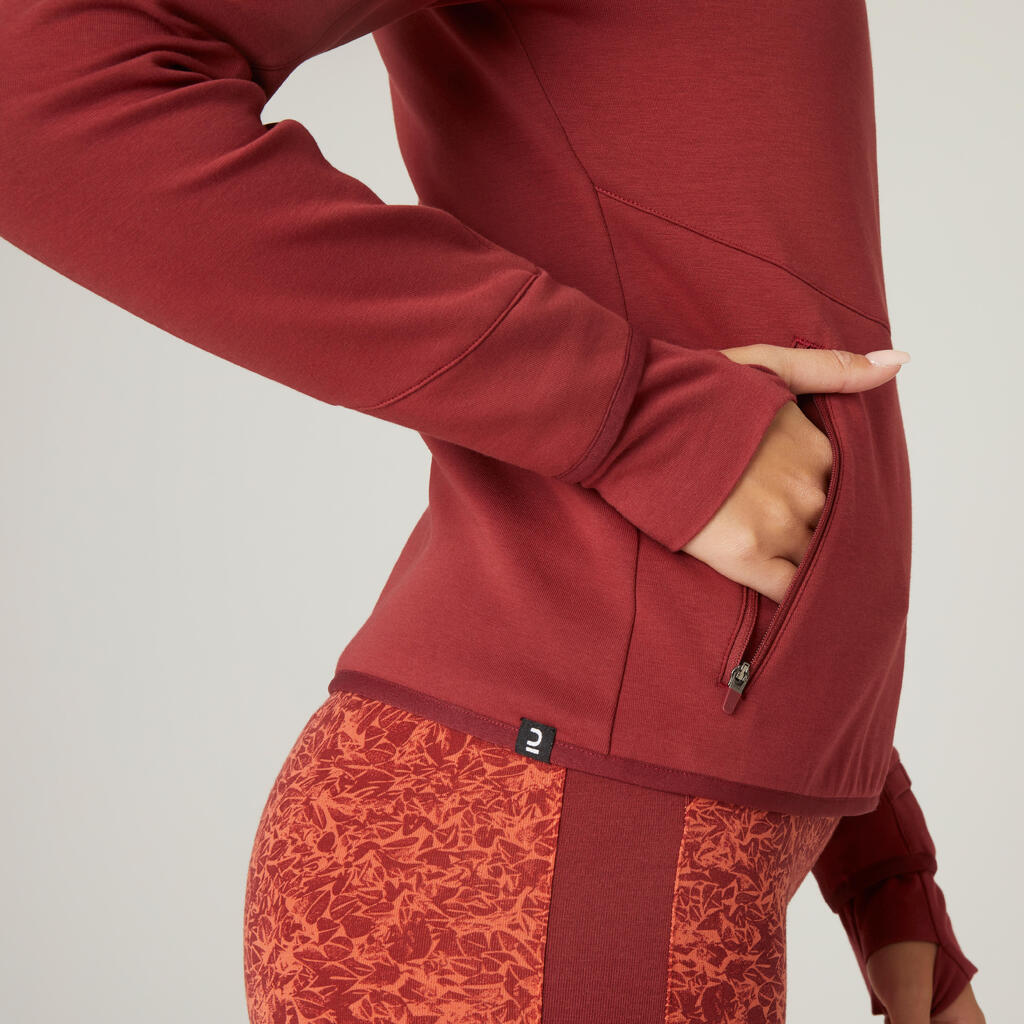 Women's Zip-Up Fitness Hoodie 500 - Spacer Burgundy