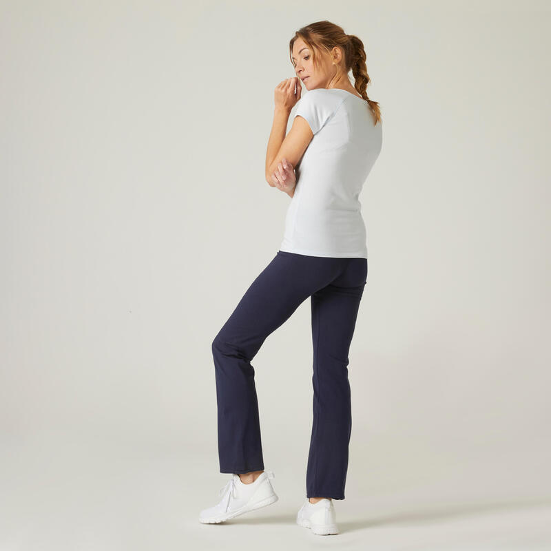 Legging fitness long coton extensible bas resserable femme - Fit+ bleu marine