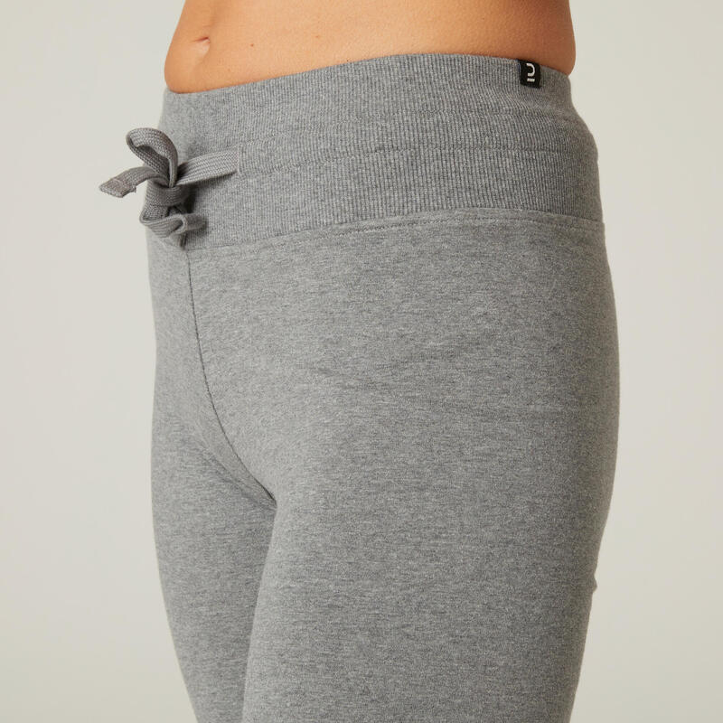 Legging fitness long coton extensible bas resserable femme - Fit+ gris chiné
