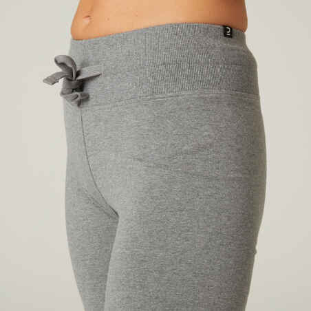 Straight-Cut Cotton Fitness Leggings with Adjustable Cuffs Fit+ - Mottled Grey