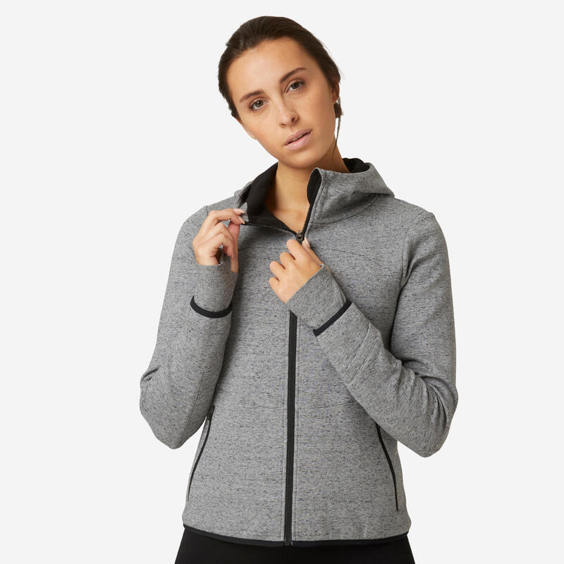 Sweat Zippé à Capuche Fitness Femme - 500 spacer gris