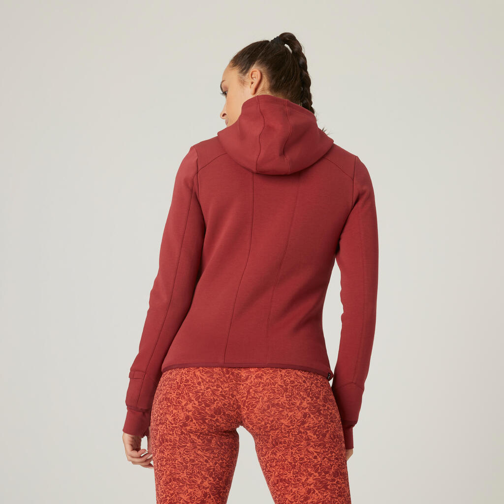 Women's Zip-Up Fitness Hoodie 500 - Spacer Burgundy