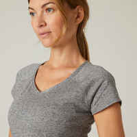 T-Shirt Fitness 500 Slim V-Ausschnitt Baumwolle Damen grau 