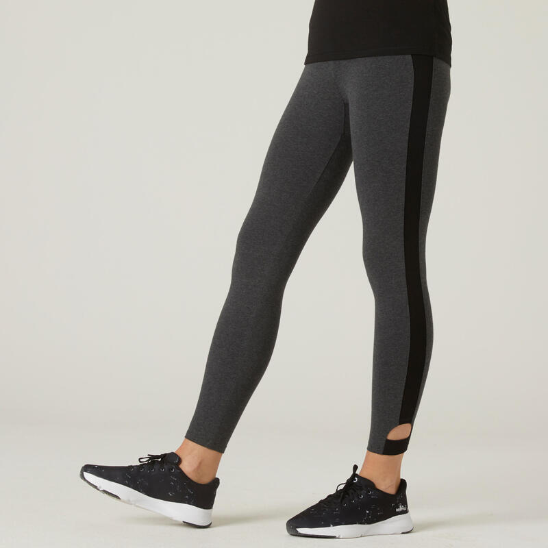 Legging fitness 7/8 coton extensible respirant femme - gris