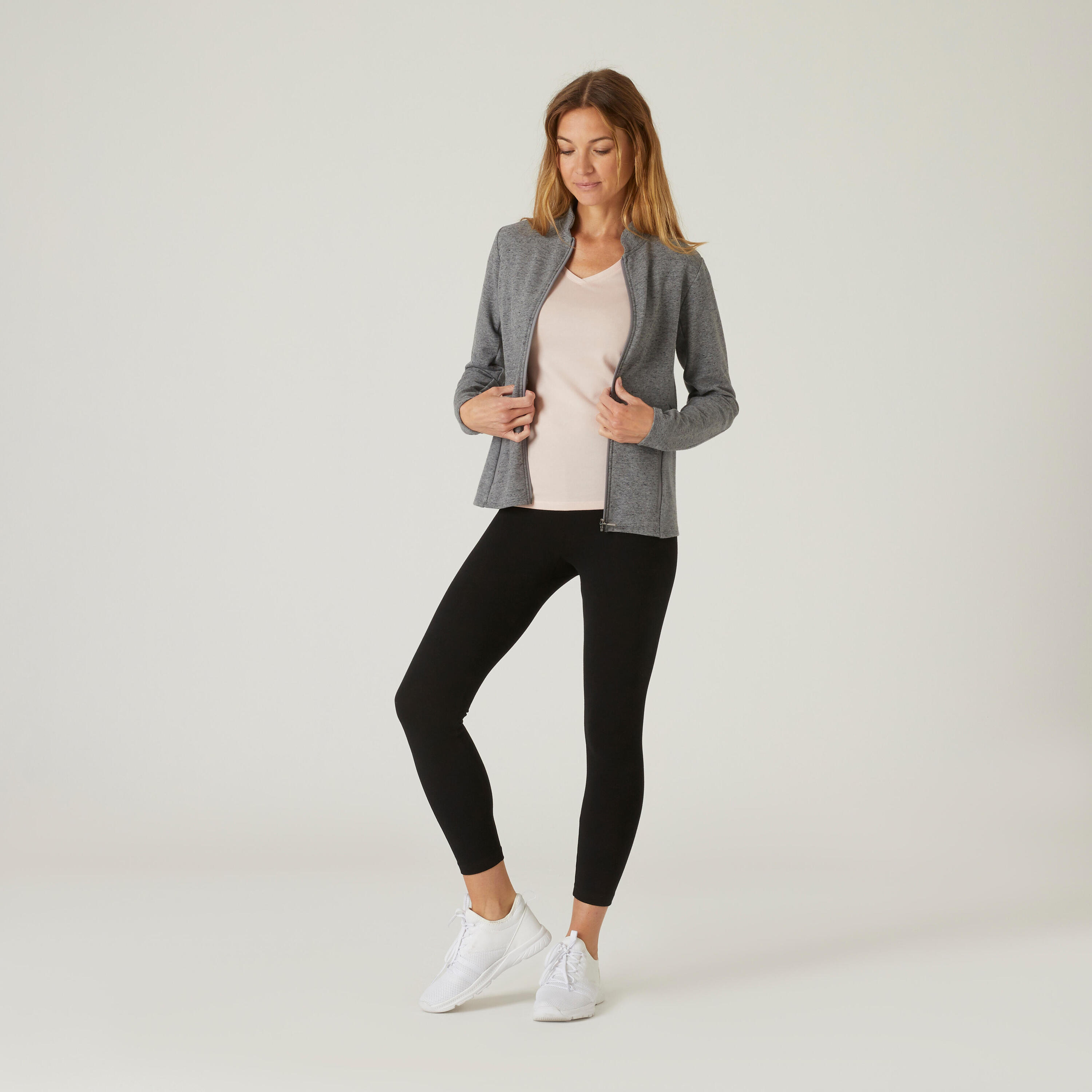 Women's Fitted High Neck Zipped Sweatshirt With Pocket 520 - Grey 3/7
