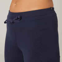 Leggings Fit+ Fitness Baumwolle gerader Schnitt unten verengbar Damen marineblau