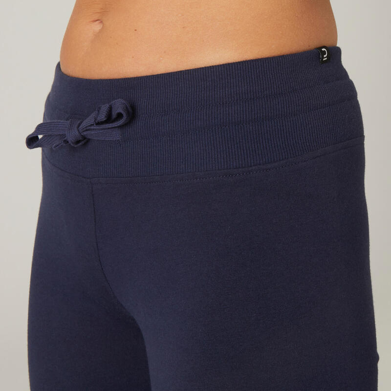 Pantaloni donna fitness COMFORT+ 500 regular cotone leggero blu