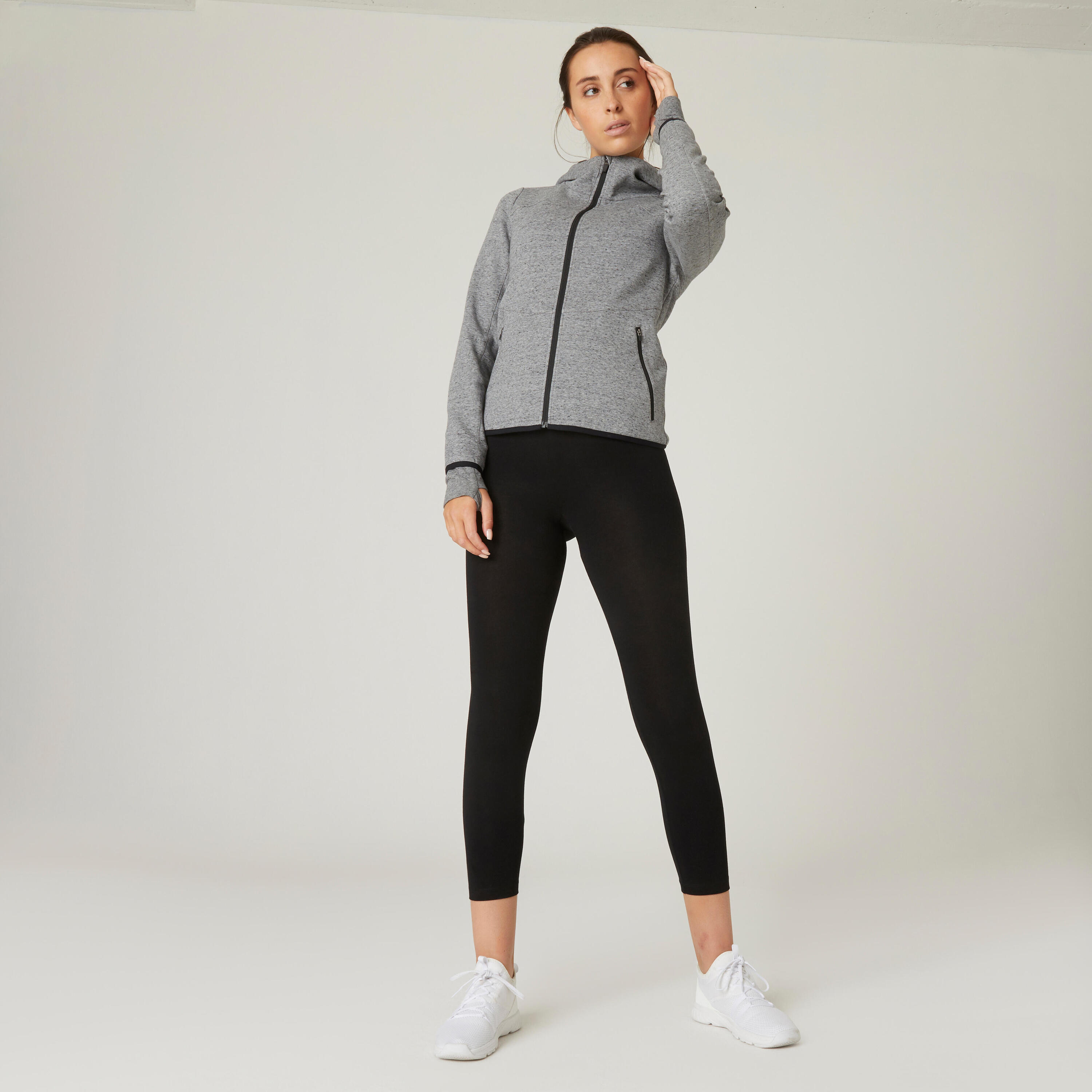 Women's Zip-Up Fitness Hoodie 500 Spacer - Grey 3/7