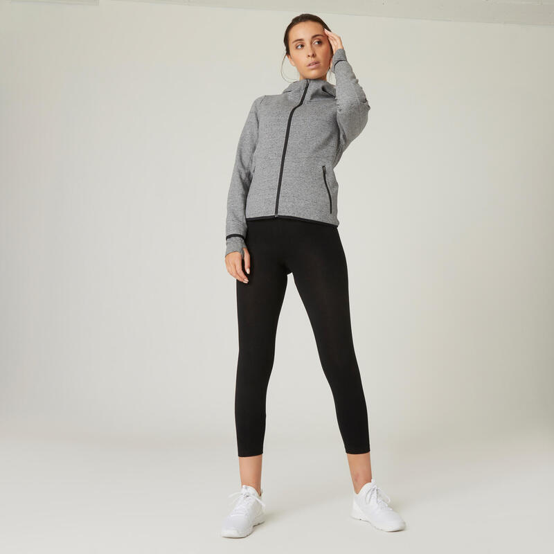 Sweat Zippé à Capuche Fitness Femme - 500 spacer gris