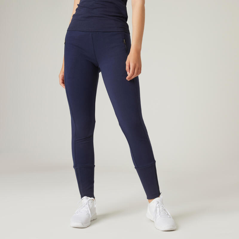 Slim-Fit Fitness Jogging Bottoms with Zipped Ankles - Navy Blue