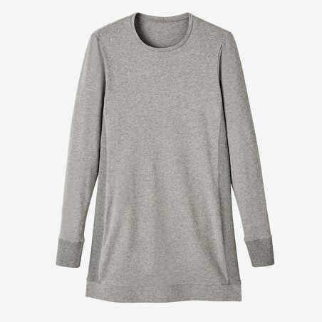 Women's Long-Sleeved Slim-Fit Cotton Crew Neck Fitness T-Shirt 520 - Grey