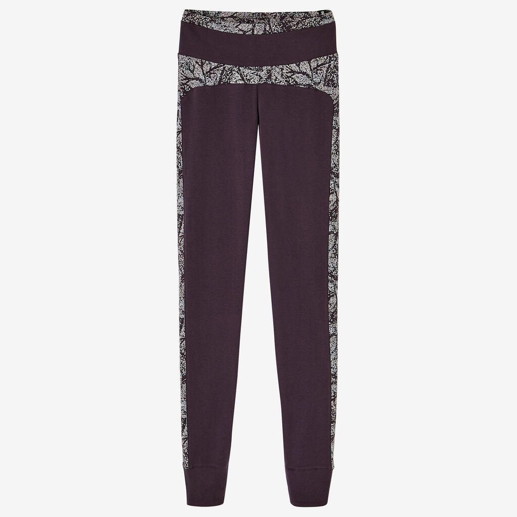 Stretchy High-Waisted Cotton Fitness Leggings - Grey with Print