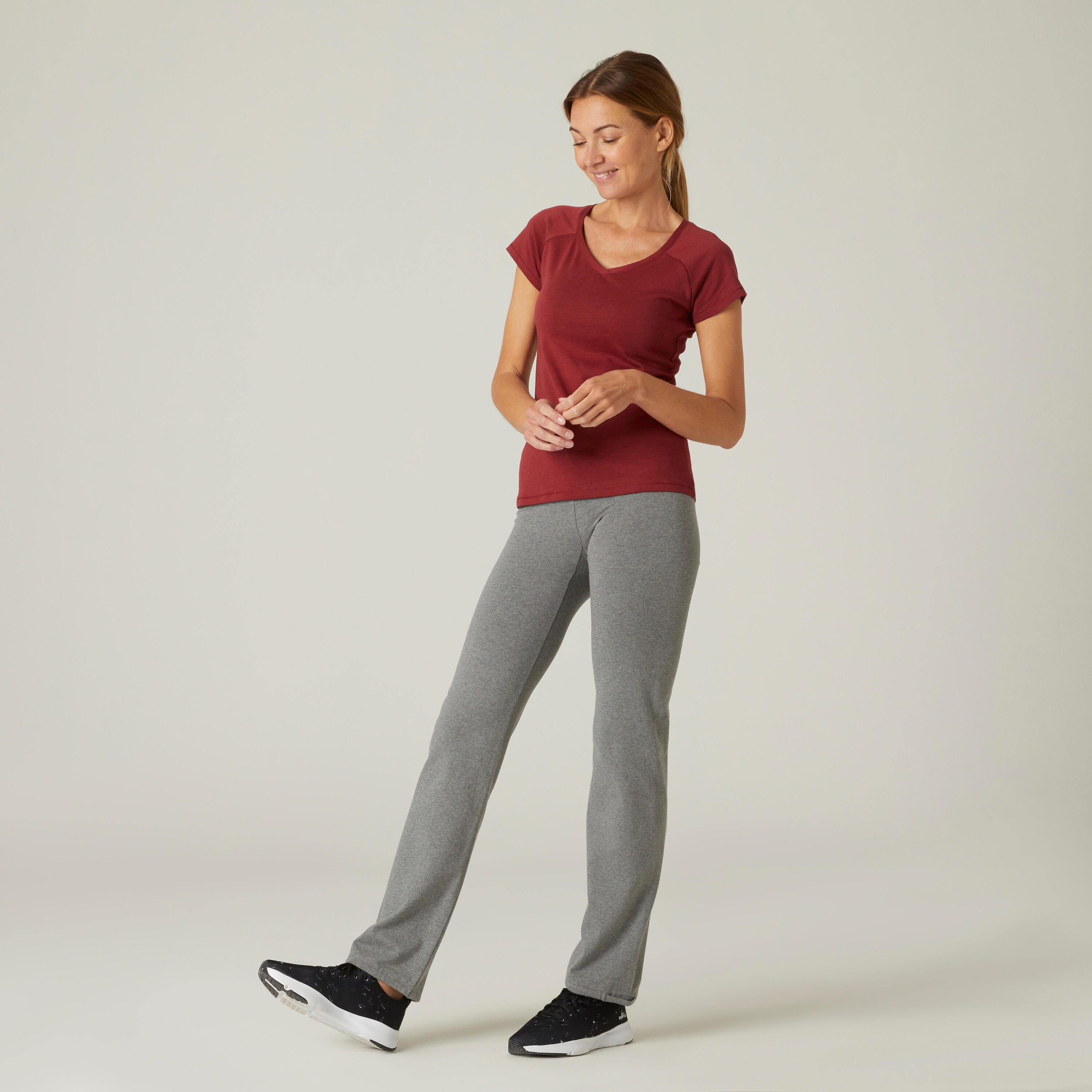 Mallas Leggings Corte Recto Bajos Ajustables Fitness Mujer 500 Gris 13/27