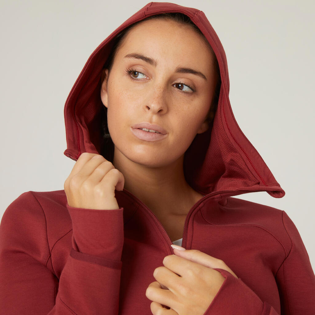 Women's Zip-Up Fitness Hoodie 500 - Spacer Burgundy