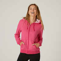 Women's Zip-Up Fitness Hoodie 500 - Dark Pink