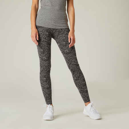 Women's Slim-Fit Fitness Leggings Fit+ 500 - Dark Grey Print