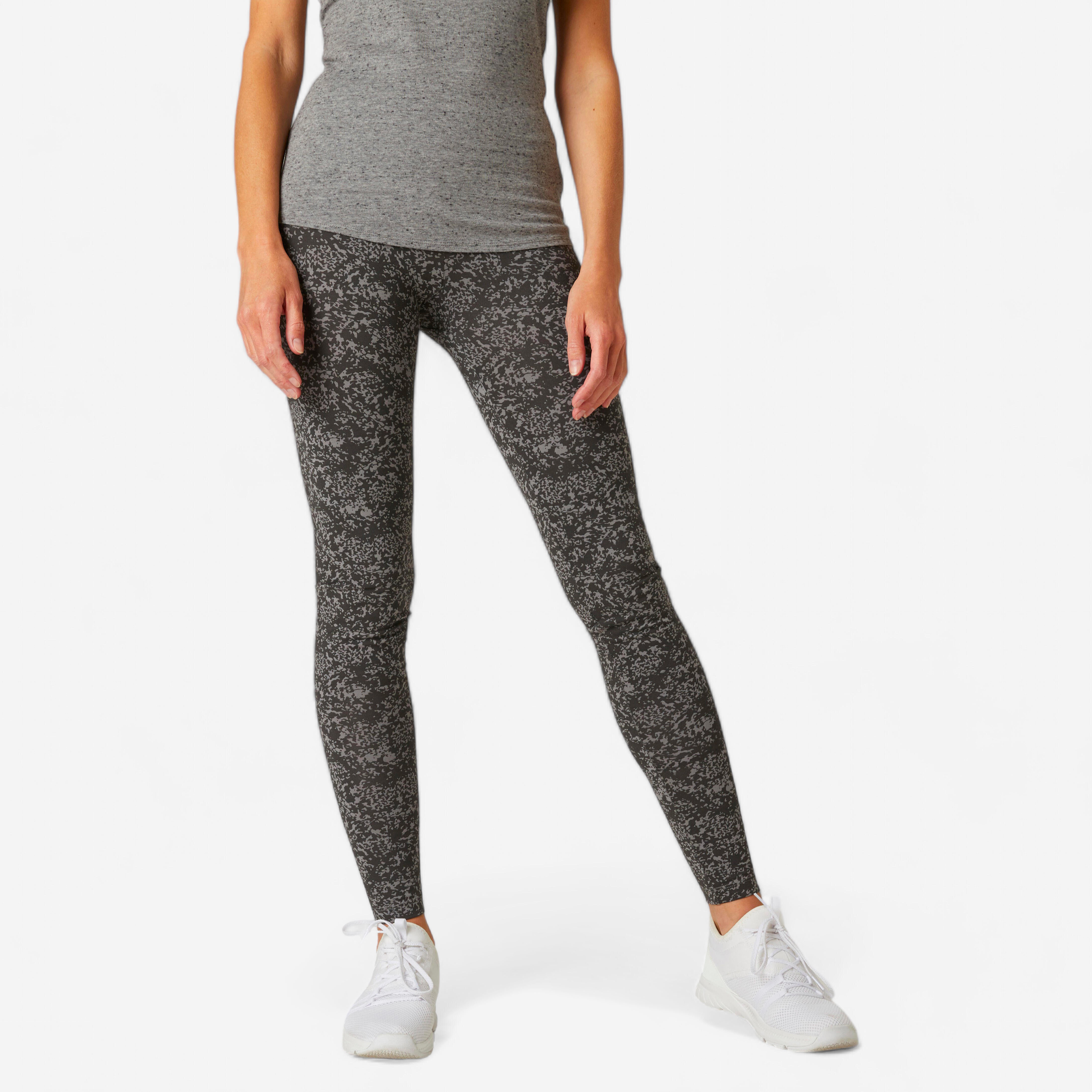 Leggings donna fitness FIT+ 500 cotone leggero blu-arancioni DOMYOS |  DECATHLON
