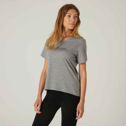 
      Women's Short-Sleeved Straight-Cut V-Neck Cotton Fitness T-Shirt 515 - Grey
  