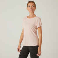 T-Shirt Fitness Baumwolle dehnbar U-Boot-Ausschnitt Damen rosa 
