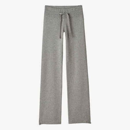 Straight-Cut Cotton Fitness Leggings with Adjustable Cuffs Fit+ - Mottled Grey