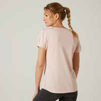 T-Shirt Fitness Baumwolle dehnbar U-Boot-Ausschnitt Damen rosa 