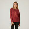 Women's Gym Cotton Blend Long Sleeve T-shirt Regular fit 500- Burgundy Print