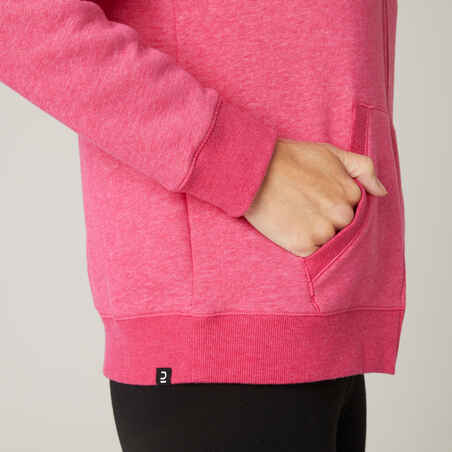 Women's Zip-Up Fitness Hoodie 500 - Dark Pink