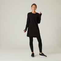 Women's Long-Sleeved Slim-Fit Crew Neck Cotton Fitness T-Shirt 520 - Black