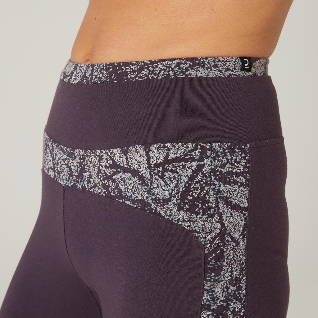 Stretchy High-Waisted Cotton Fitness Leggings - Grey with Print