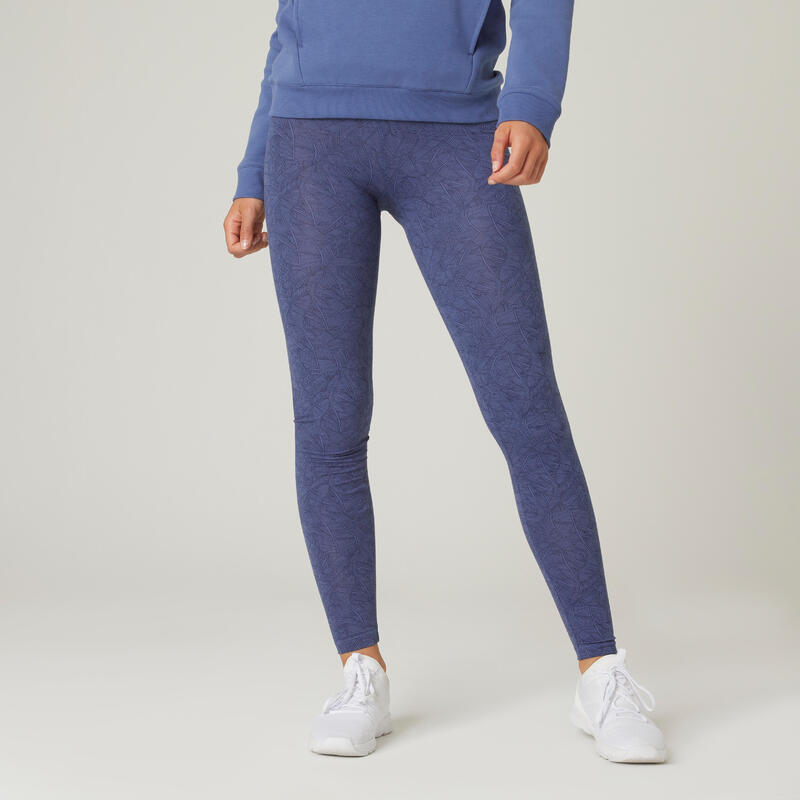 Leggings mallas fitness algodón Mujer Domyos Fit+ azul