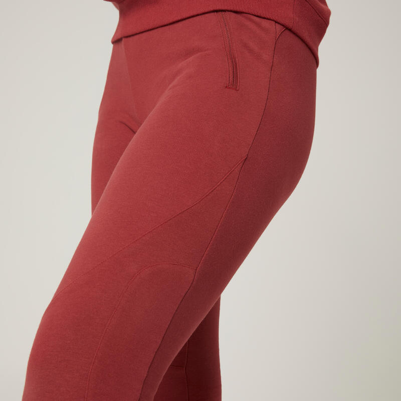Pantalón jogger fitness ajustado algodón con bolsillos Mujer Domyos 520 burdeos