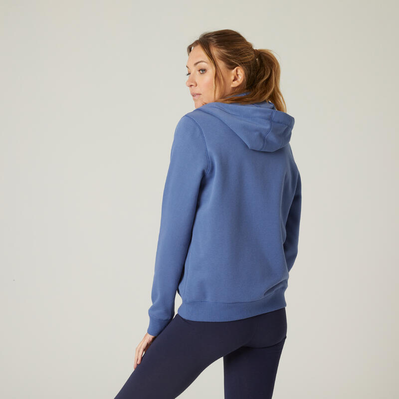 Sweat à capuche zippé Fitness femme - 500 Bleu d'orage