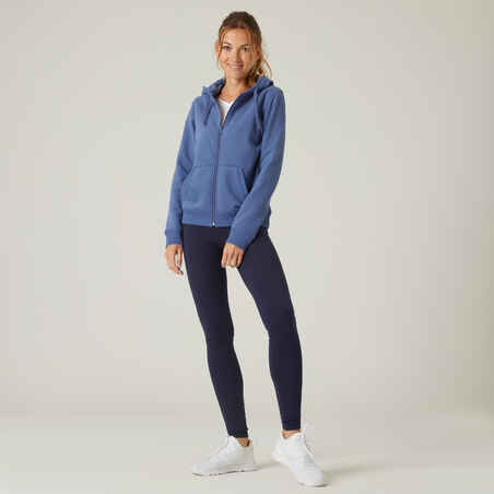 Women's Zip-Up Fitness Hoodie 500 - Storm Blue