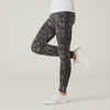 Stretchy High-Waisted Cotton Fitness Leggings - Grey with Print