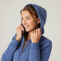 Sweat zippé à capuche fitness femme - 500 Bleu d'orage