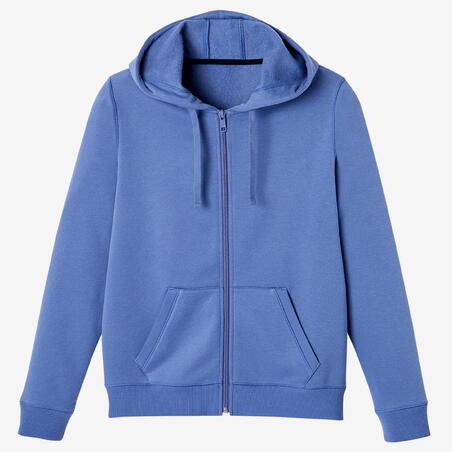 Sweat zippé à capuche fitness femme - 500 Bleu d'orage