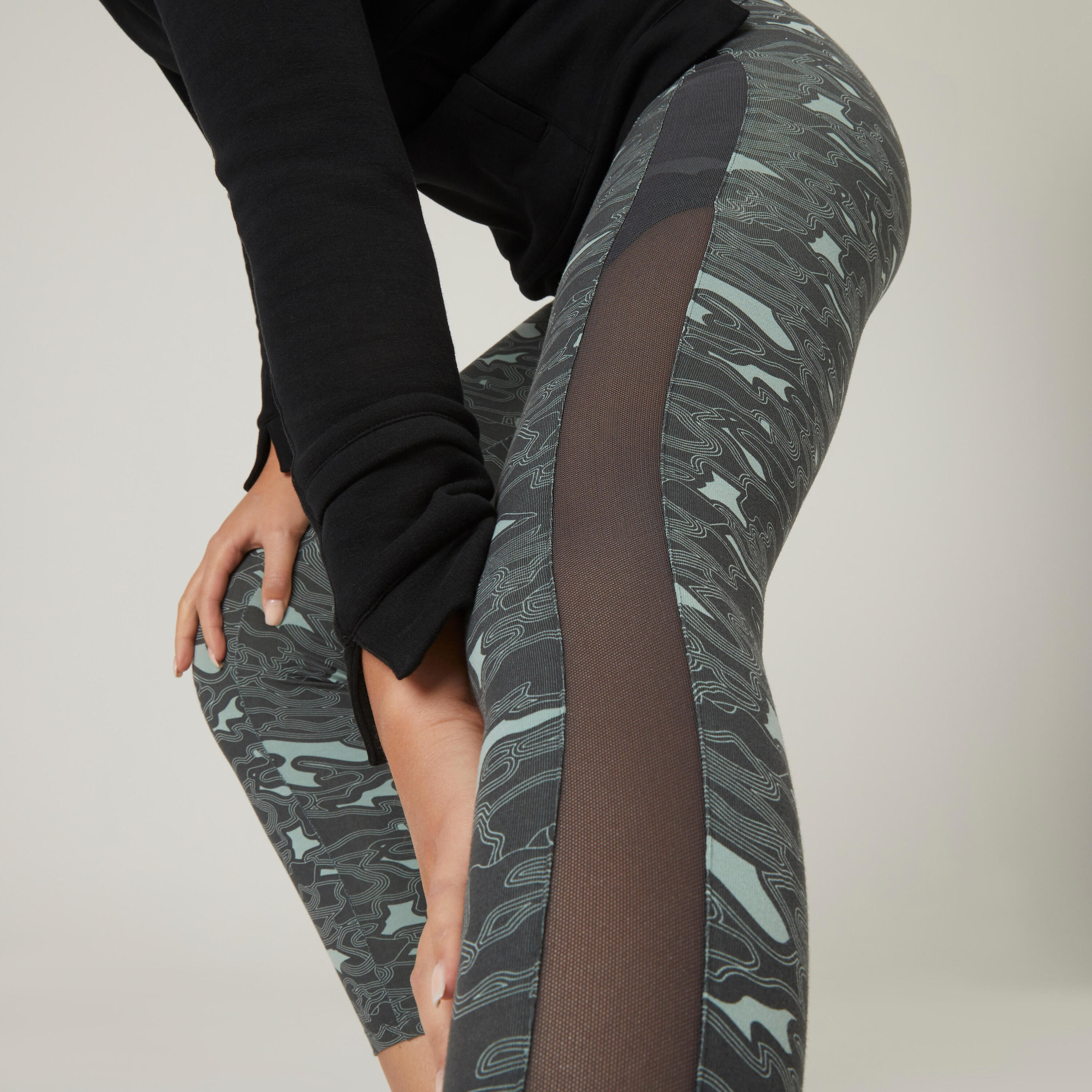 Stretchy Cotton Fitness 7/8 Leggings - Green Print 4/6