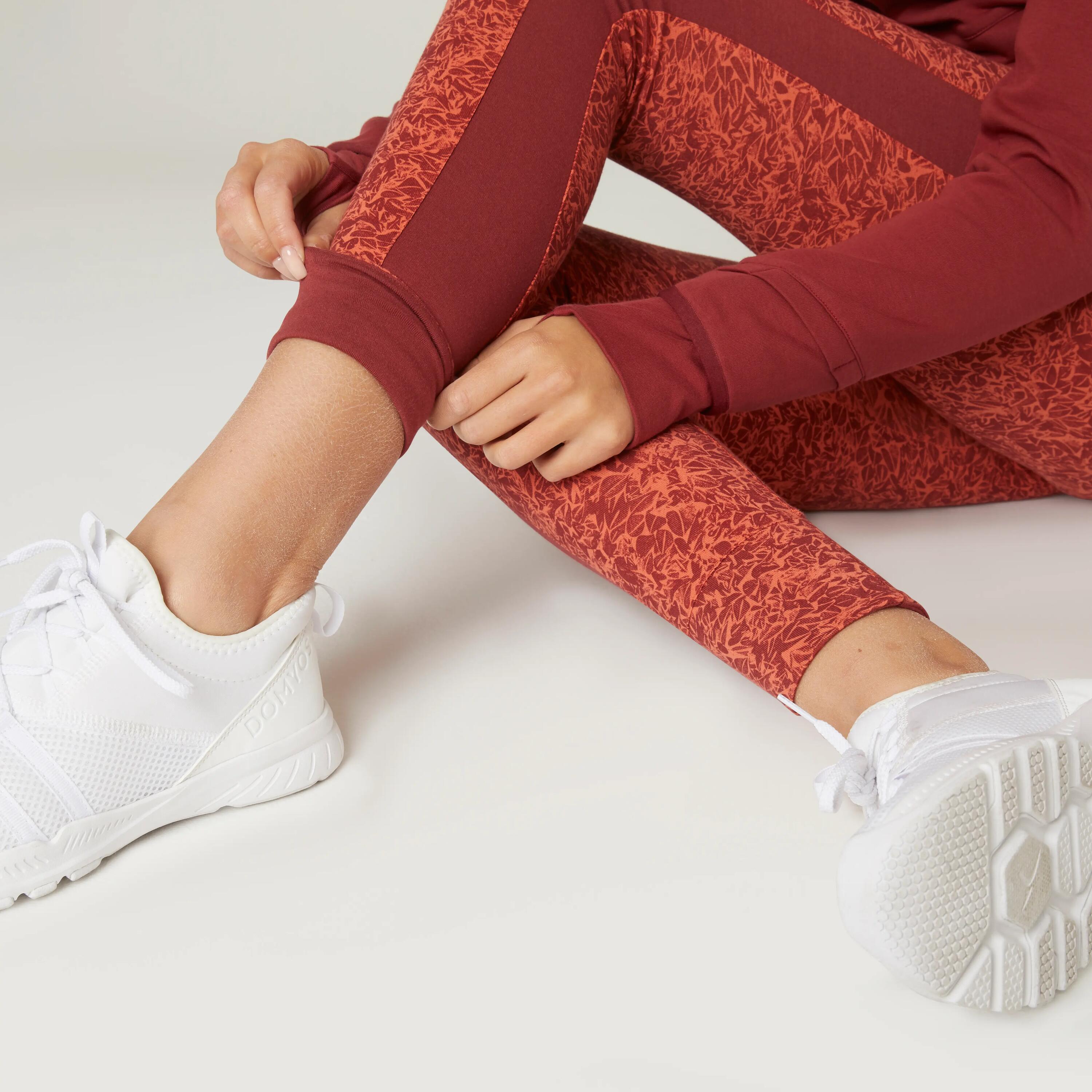 Stretchy High-Waisted Cotton Fitness Leggings - Red Print 5/6