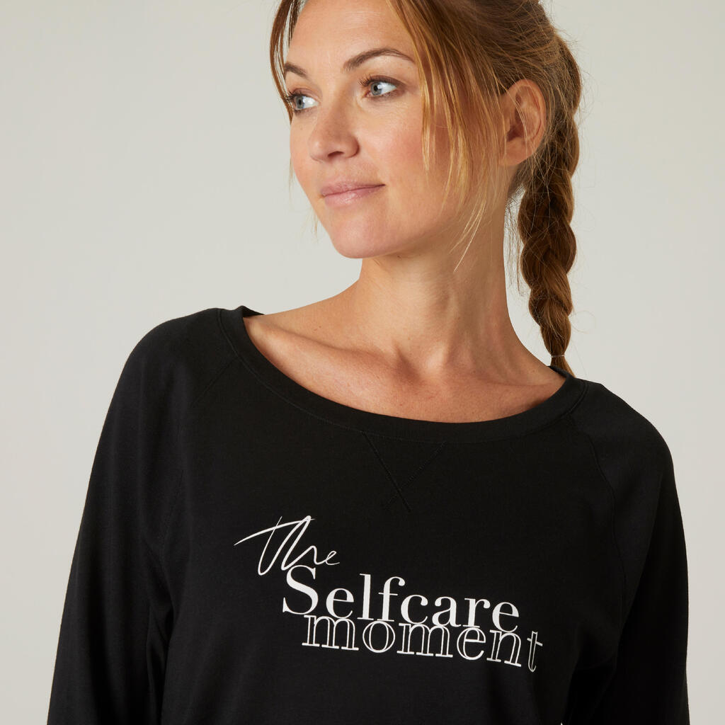 Langarmshirt Fitness 500 Regular Baumwolle Rundhals Damen schwarz 