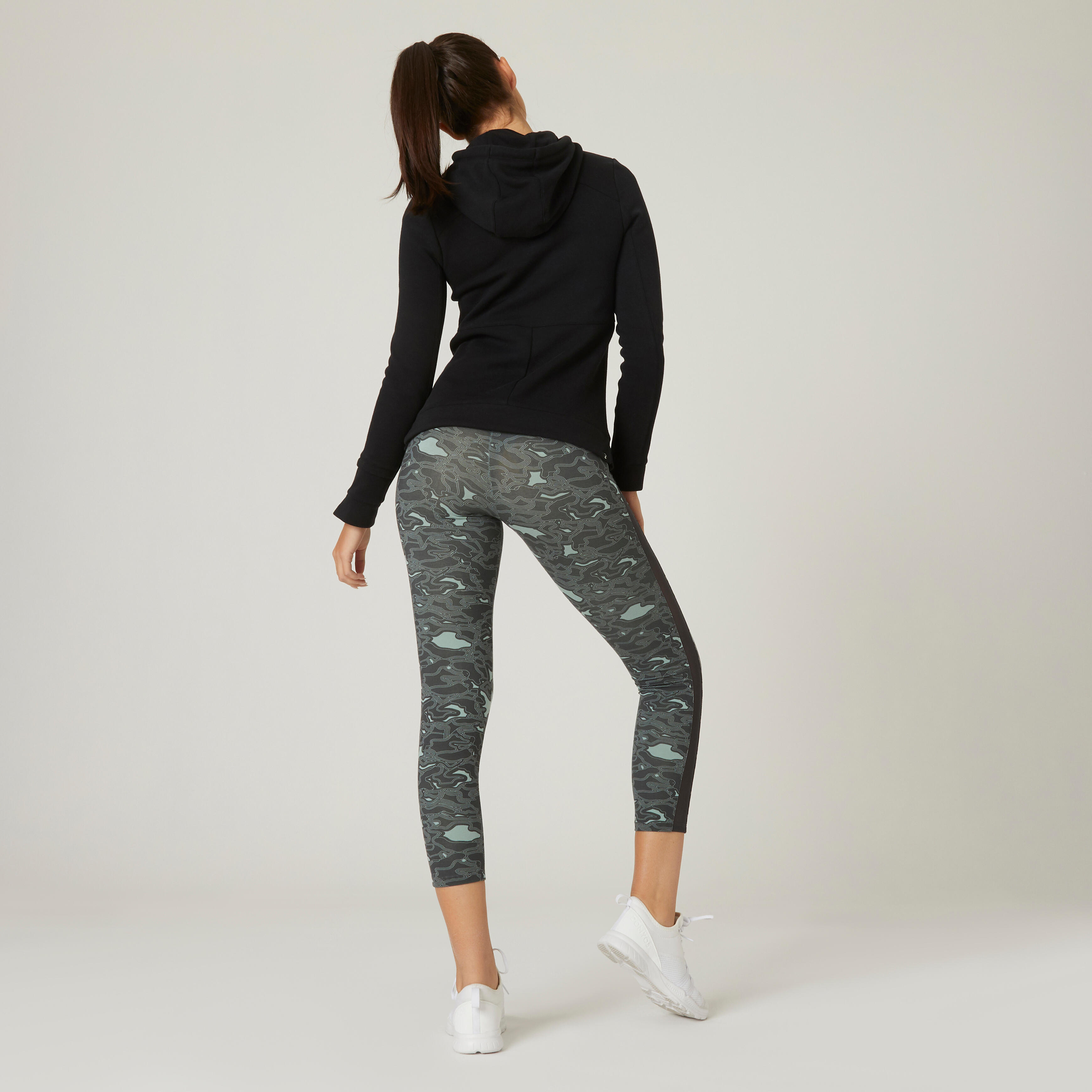 Women's Gym Cotton Blend Legging 520 with Mesh-Grey Print