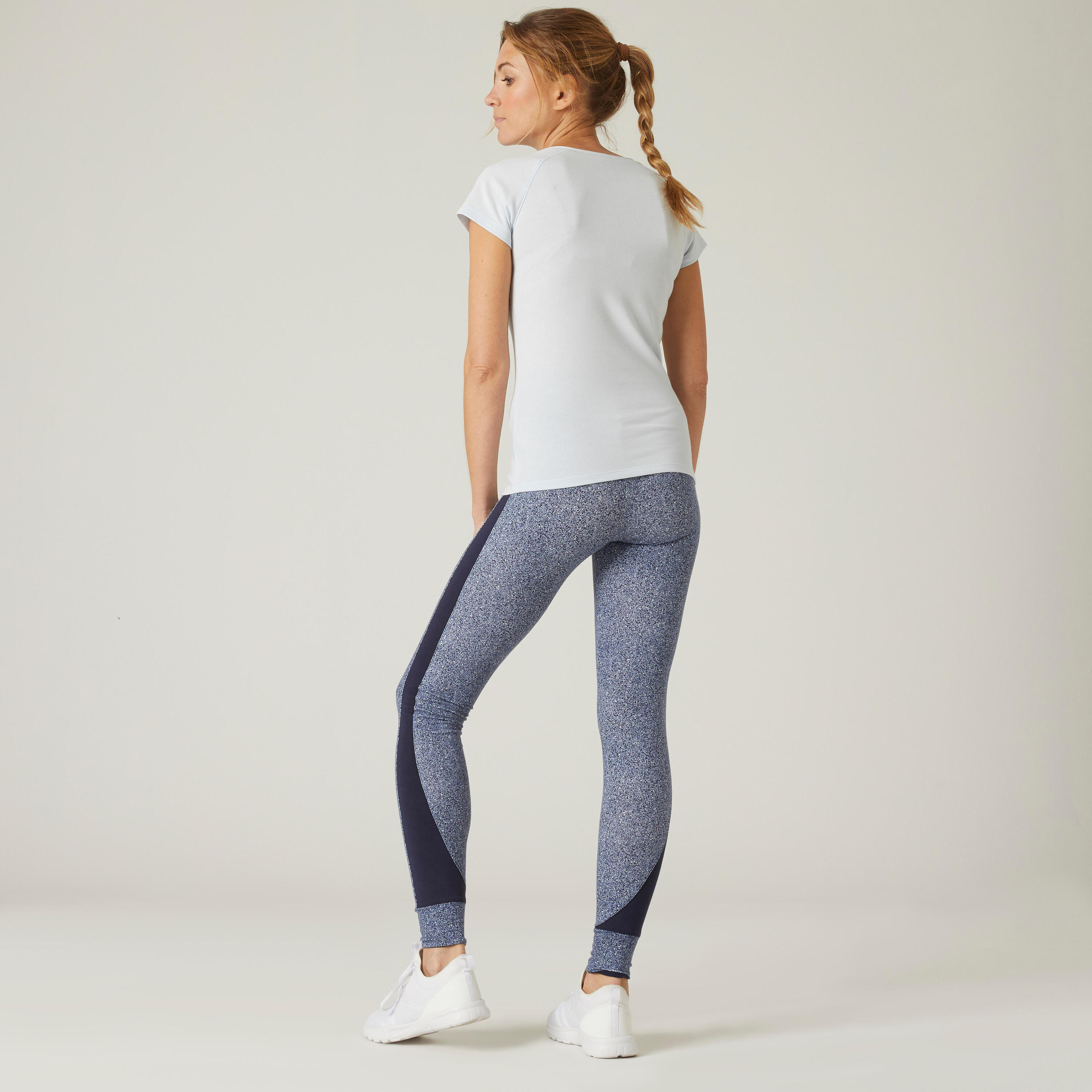 Stretchy High-Waisted Cotton Fitness Leggings - Blue Print 2/6