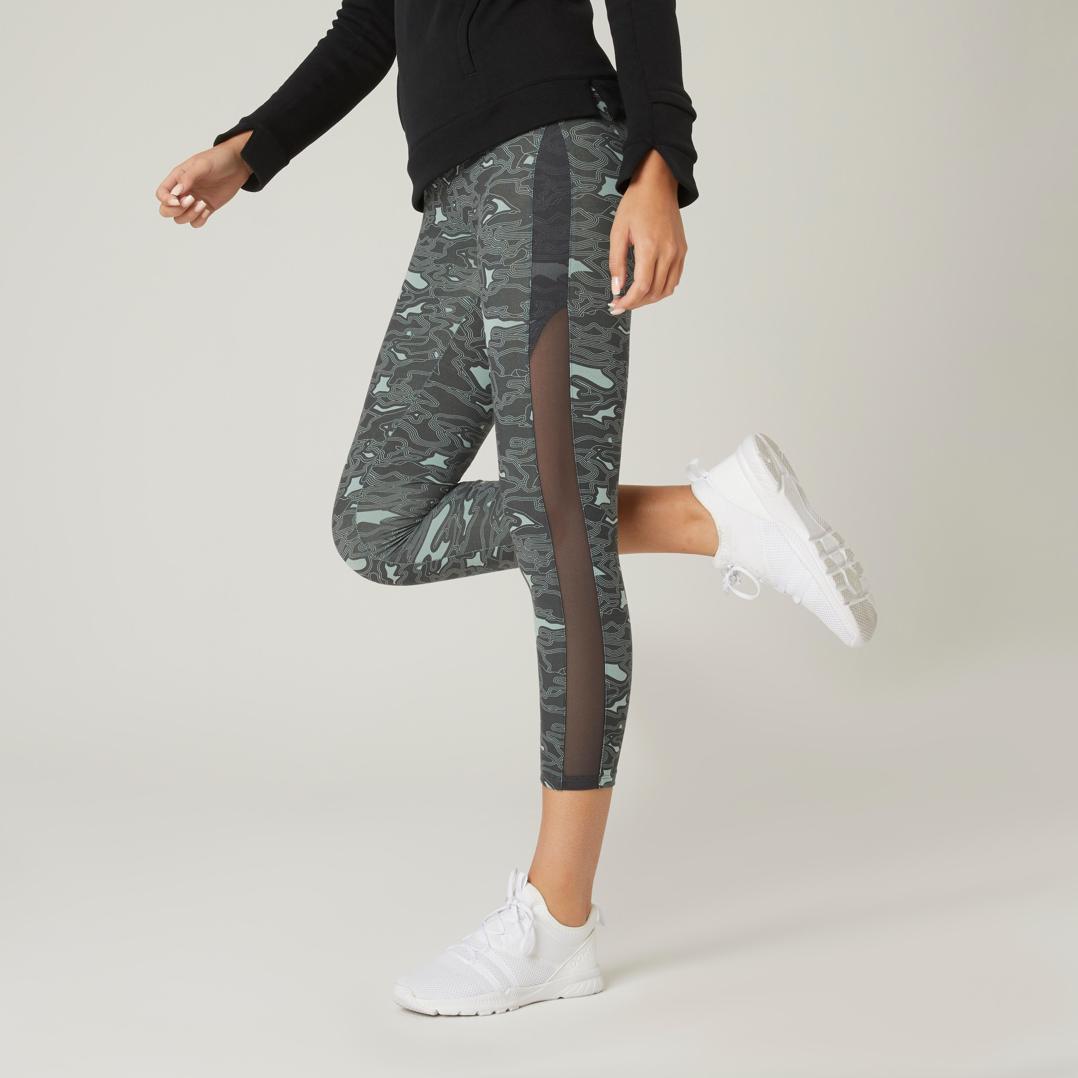 Leggings 7/8 donna ginnastica Pilates 520 blu azzurri con stampa DOMYOS |  DECATHLON