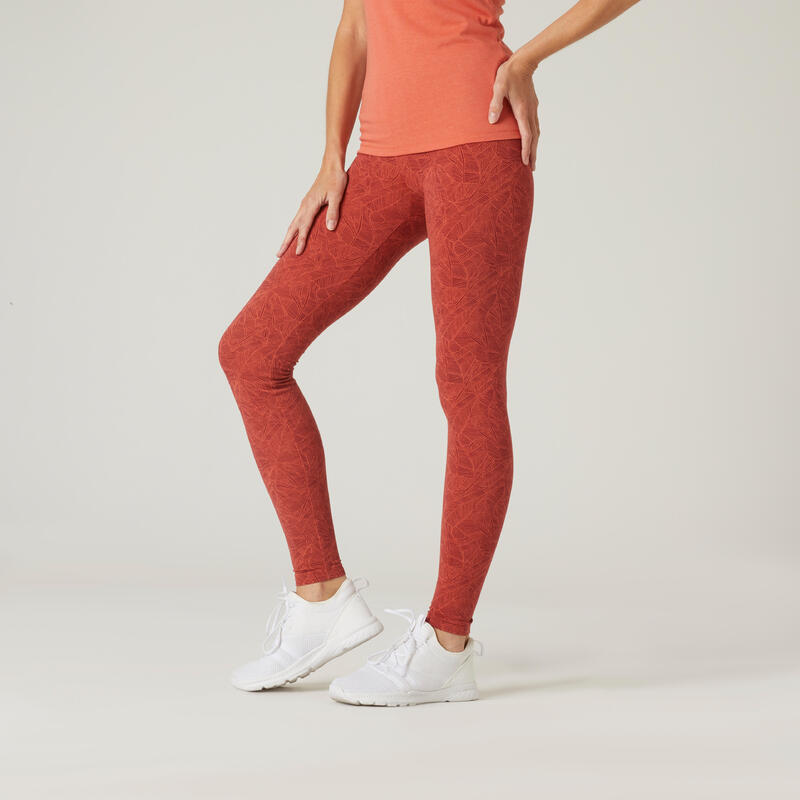 Legging fitness long coton extensible respirant femme - Fit+ rouge