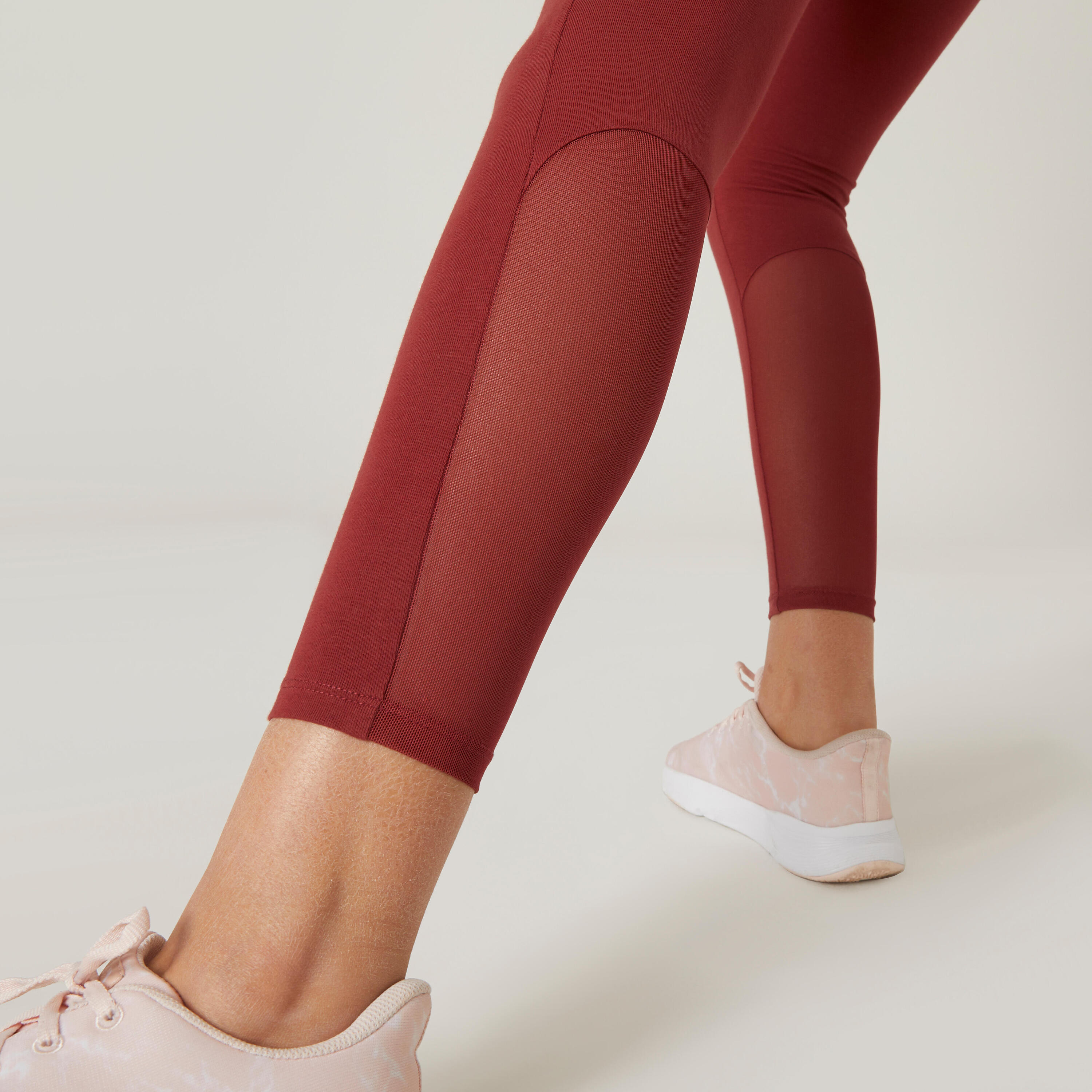 Stretchy High-Waisted Cotton Fitness Leggings with Mesh - Burgundy 4/6