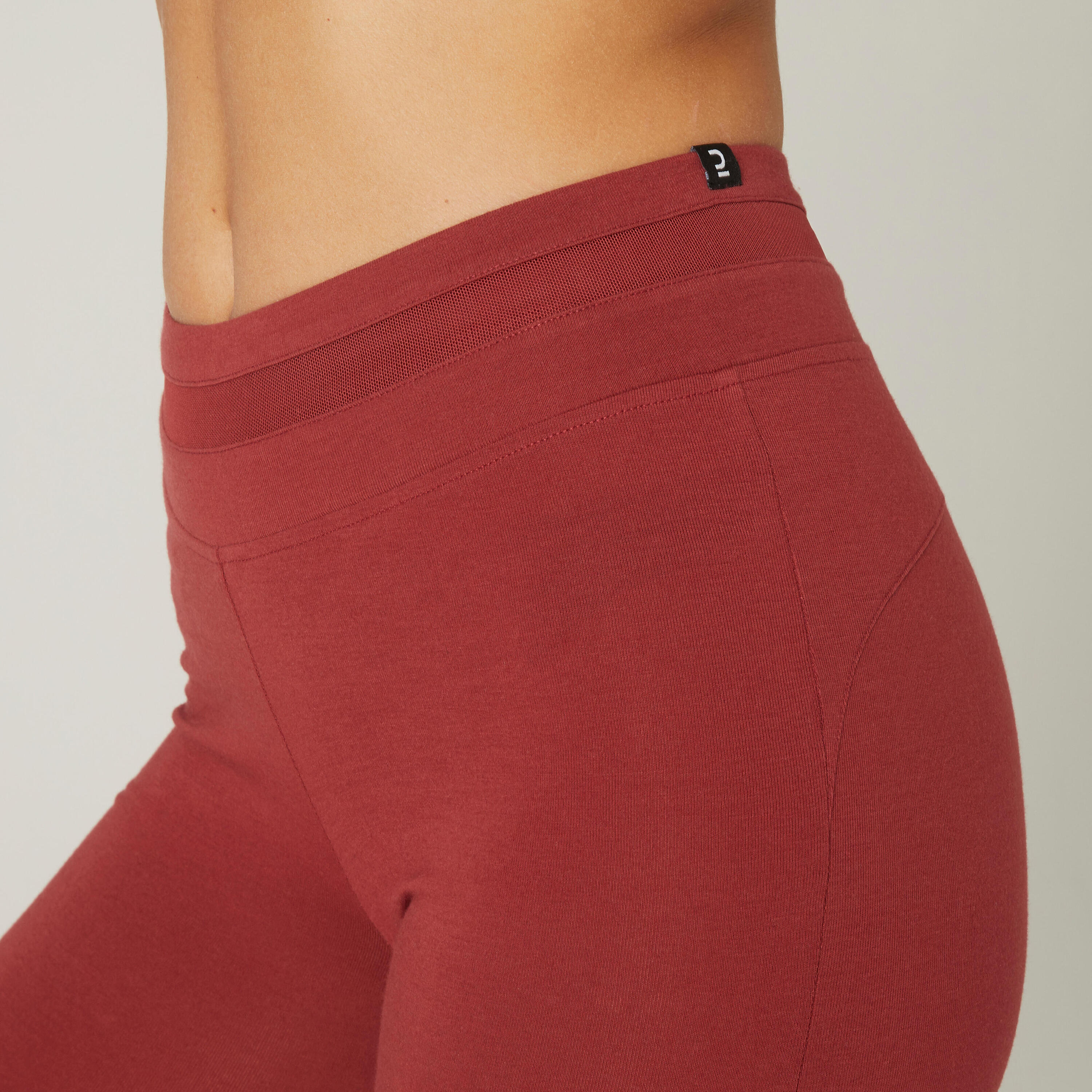 Stretchy High-Waisted Cotton Fitness Leggings with Mesh - Burgundy 5/6