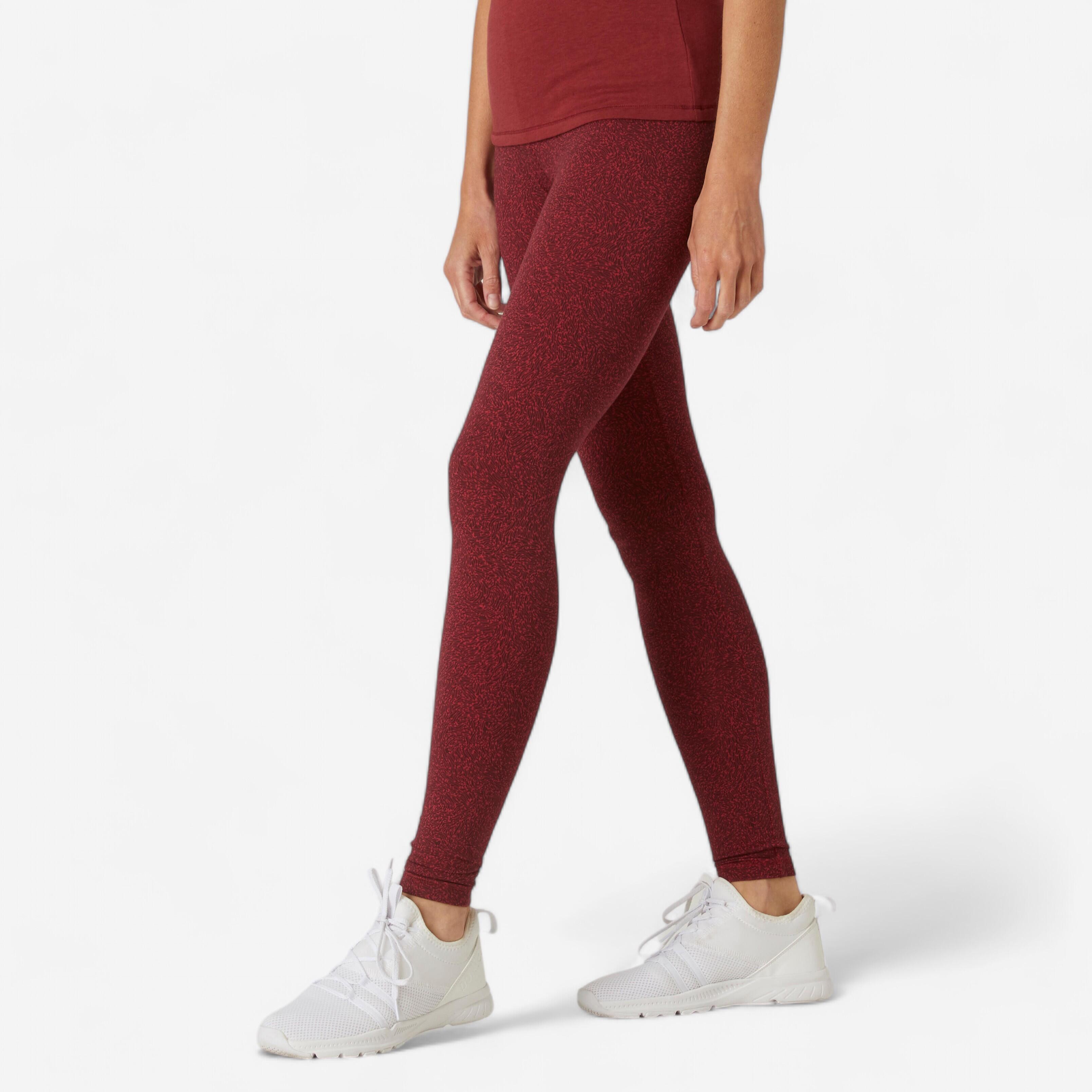 Leggings fitness lunghi da donna in cotone elasticizzato e traspirante - Fit+ bordeaux