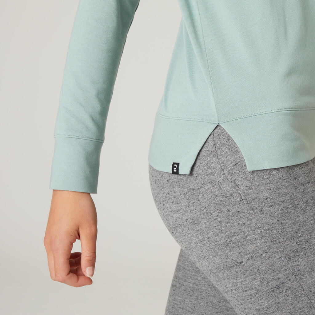 Langarmshirt Fitness Baumwolle dehnbar Damen 