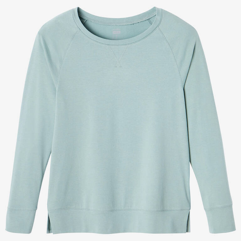 Women's Long-Sleeved Crew Neck Straight Stretchy Cotton Fitness T-shirt - Green