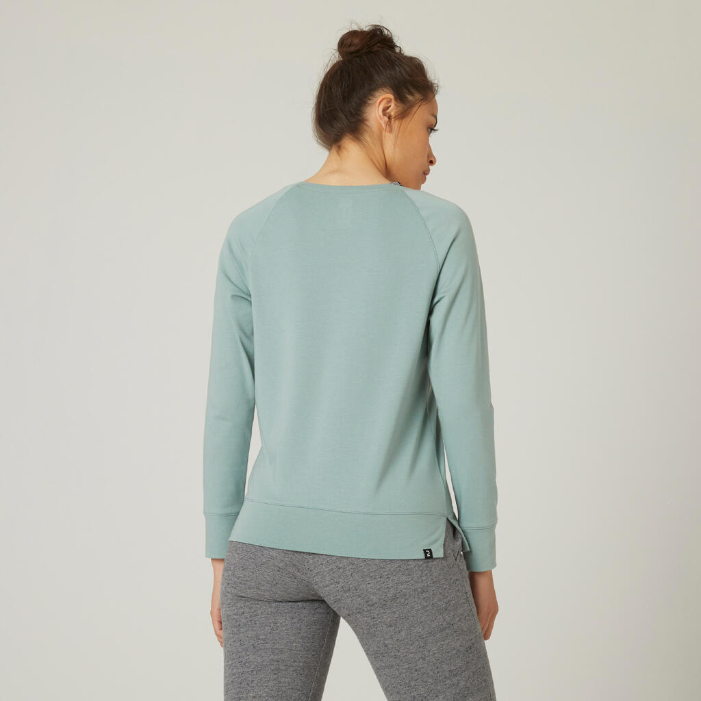 Langarmshirt Fitness Baumwolle dehnbar Damen 