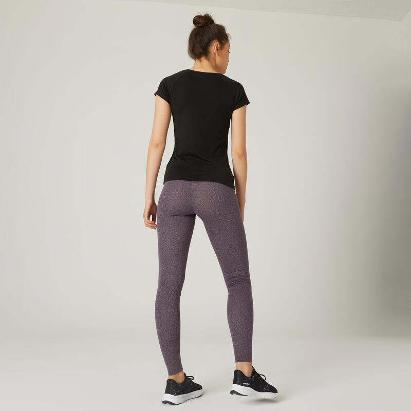 Legging fitness long coton extensible respirant femme - Fit+ gris violacé